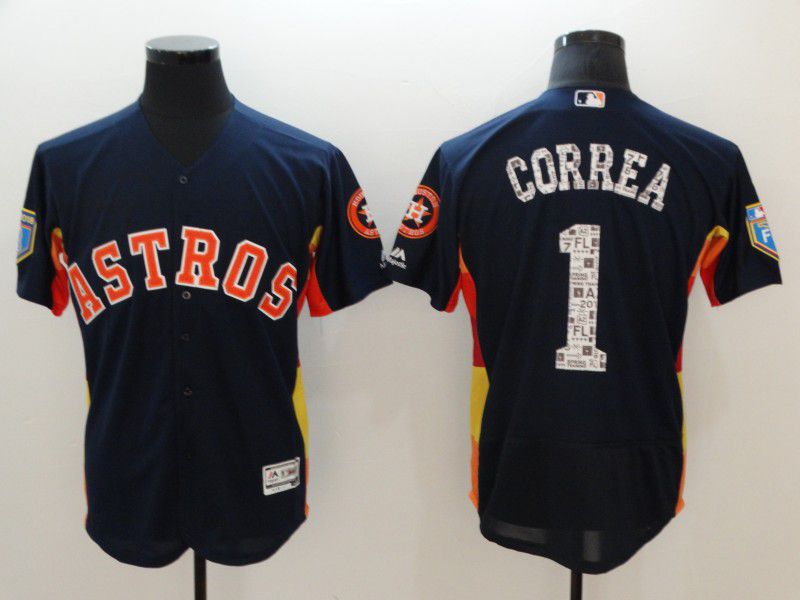Men Houston Astros 1 Correa Blue Elite Champion Edition MLB Jerseys